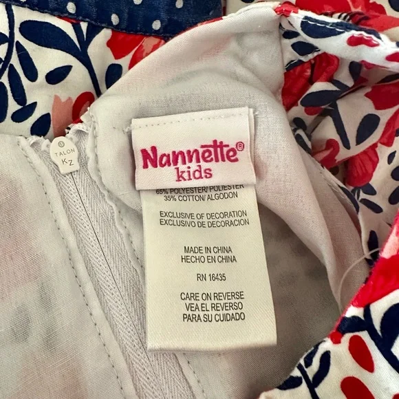 EUC Nannette Kids red, white, & blue floral dress w/ petticoat, zipper, tie. 2T. - Picture 7 of 8